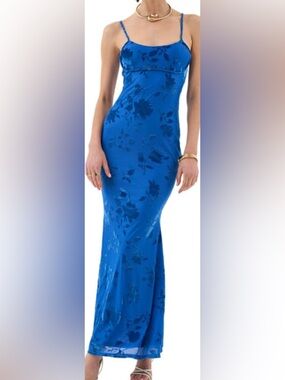 Royal Blue Extro&Vert Strappy Floral Burnout Maxi Slip Dress: Size 6